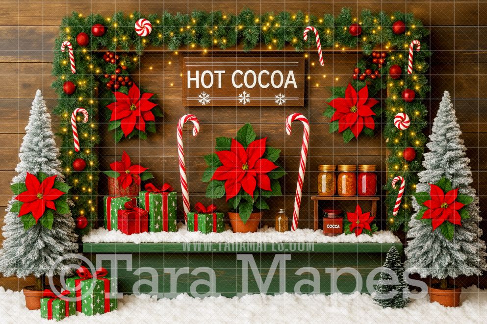Christmas Hot Cocoa Stand Digital Backdrop  - Holiday Digital Background