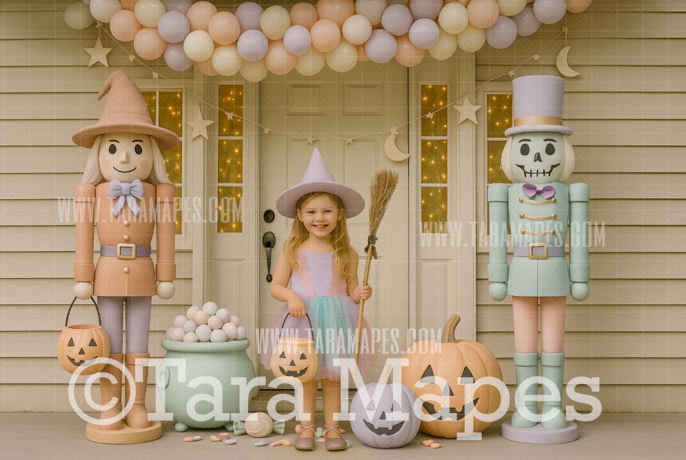Pastel Halloween Porch Digital Backdrop -  Halloween Digital Background