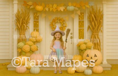 Pastel Halloween Porch Digital Backdrop -  Halloween Digital Background