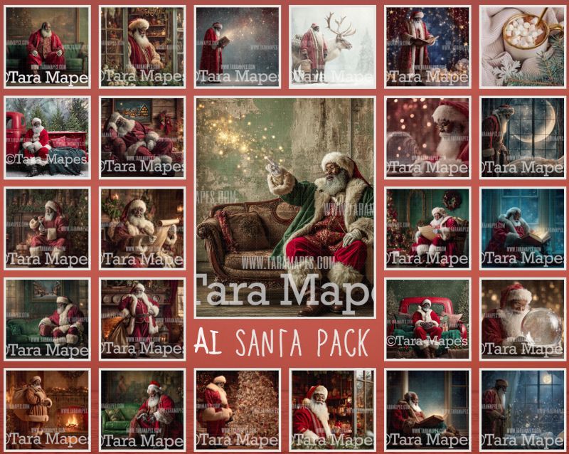 30 PACK of Black Santa Digital Backgrounds - Black Santa Digital Bundle