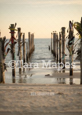 Beach Pier Digital Backdrop - Beach Digital Background