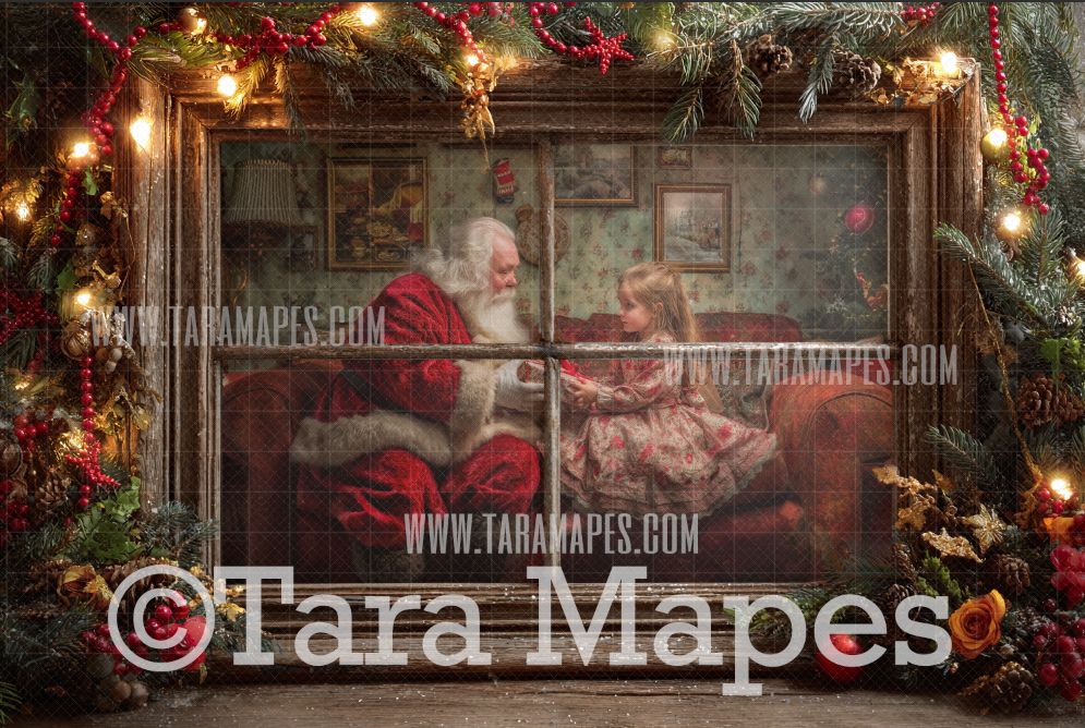 Christmas Window Overlay - Window Pane  Layered PSD - Winter Christmas Window Digital Background Backdrop