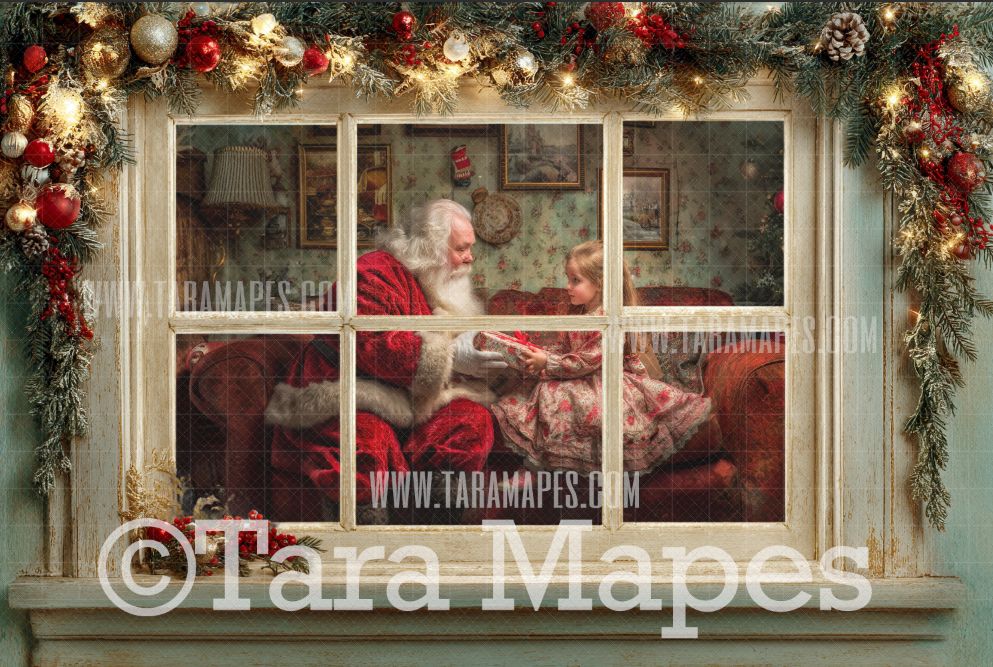 Christmas Window Overlay - Window Pane  Layered PSD - Winter Christmas Window Digital Background Backdrop