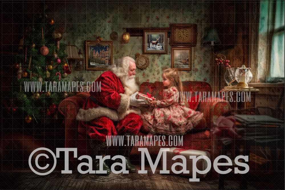Santa on Vintage Couch - Santa Digital Background