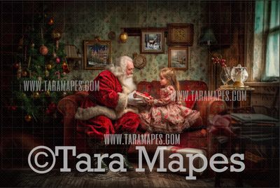 Santa on Vintage Couch - Santa Digital Background