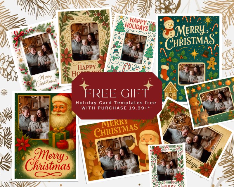 9 Pack Holiday Card Templates - PNG Files