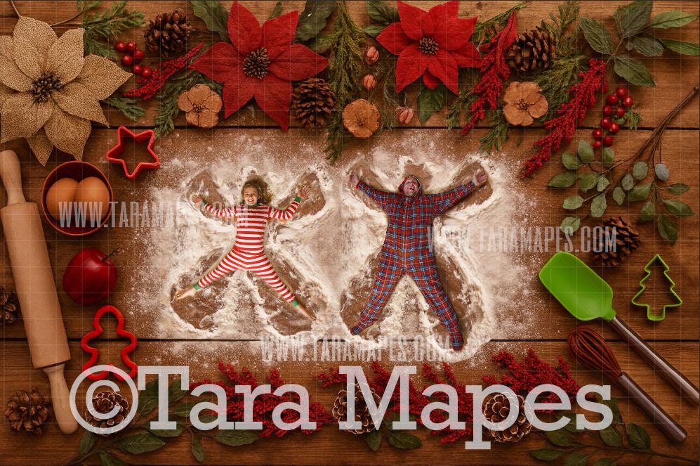 Christmas Cookie Cutting Board LAYERED PSD - Flour Angels - Free tutorial link below - Cookie Cutter Kids - Christmas Digital Background