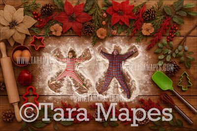 Christmas Cookie Cutting Board LAYERED PSD - Flour Angels - Free tutorial link below - Cookie Cutter Kids - Christmas Digital Background