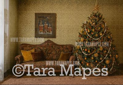 Vintage Christmas Orange Tree Digital Background