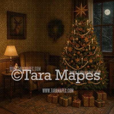 Vintage Christmas Orange Tree by Chair Digital Background