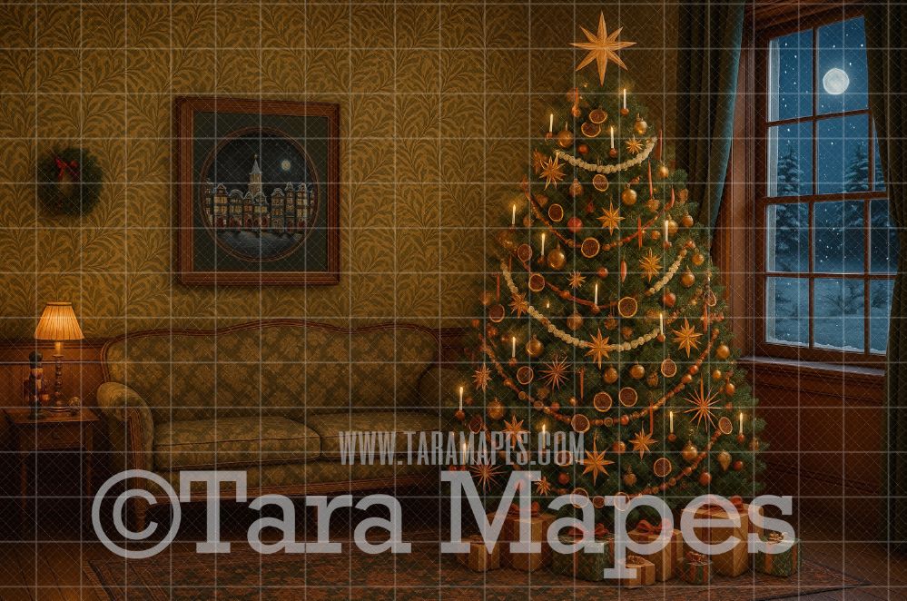 Vintage Orange Tree by Window Digital Background