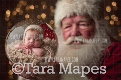 Santa Holding Snow Globe - LAYERED PSD! Snowglobe Santa - Snow Globe Santa Holiday Christmas Digital Background / Backdrop