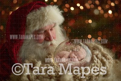 Santa Holding Snow Globe - LAYERED PSD! Snowglobe Santa - Snow Globe Santa Holiday Christmas Digital Background / Backdrop