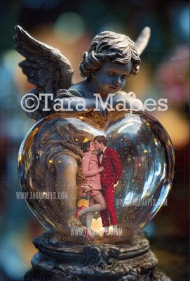 Valentine Cupid Globe Digital Background - LAYERED PSD! Valentine Globe Digital Background / Backdrop