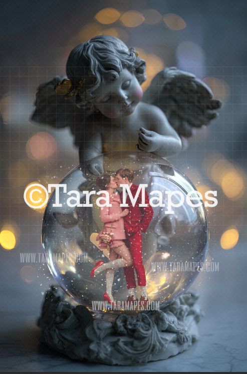Valentine Cupid Globe Digital Background - LAYERED PSD! Valentine Globe Digital Background / Backdrop