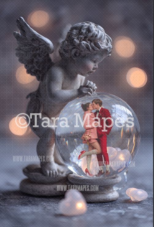 Valentine Cupid Globe Digital Background - LAYERED PSD! Valentine Globe Digital Background / Backdrop