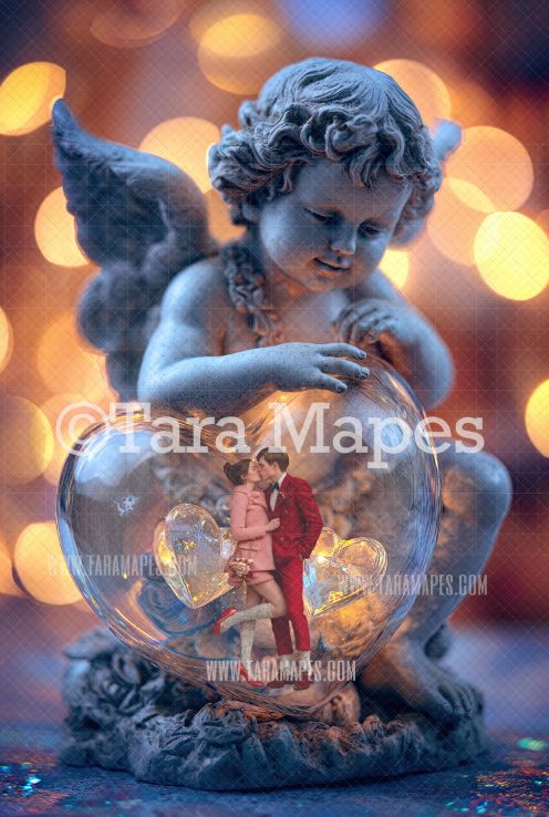 Valentine Cupid Globe Digital Background - LAYERED PSD! Valentine Globe Digital Background / Backdrop