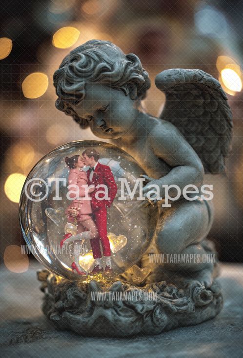 Valentine Cupid Globe Digital Background - LAYERED PSD! Valentine Globe Digital Background / Backdrop