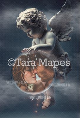 Valentine Cupid Globe Digital Background - LAYERED PSD! Valentine Globe Digital Background / Backdrop