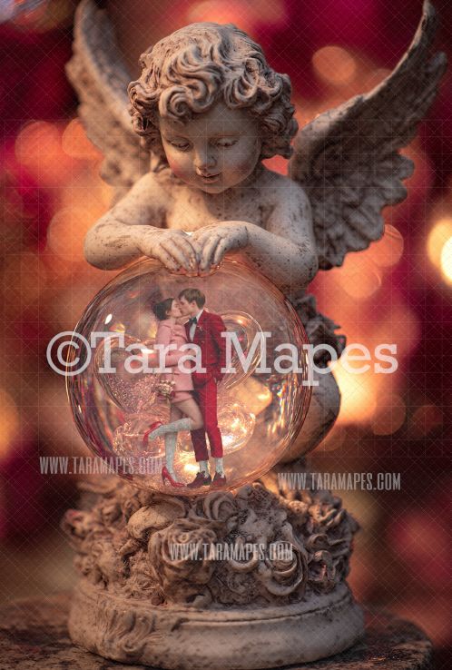 Valentine Cupid Globe Digital Background - LAYERED PSD! Valentine Globe Digital Background / Backdrop