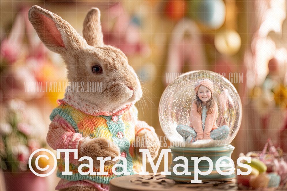 Easter Bunny Globe Digital Background - LAYERED PSD! Valentine Globe Digital Background / Backdrop