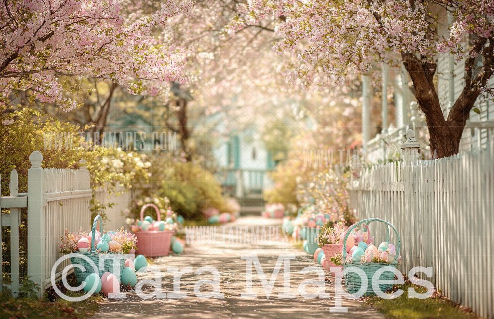 Easter Path Fence Digital Background - Easter Digital  Backdrop