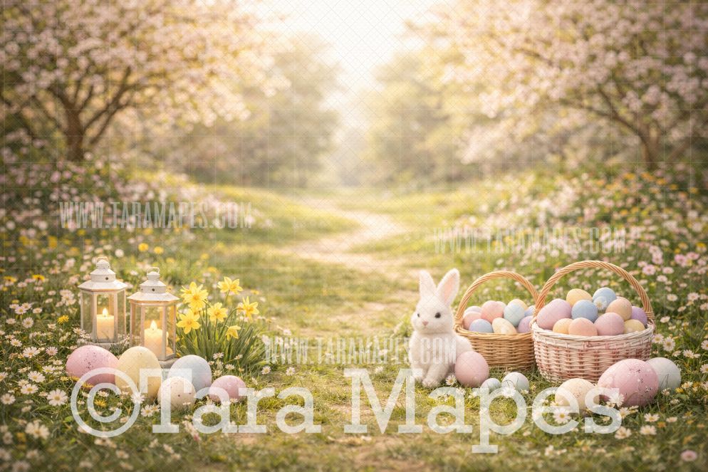 Easter Path with Bunny Digital Background - Easter Digital  Backdrop