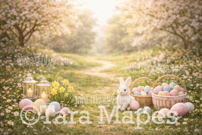 Easter Path with Bunny Digital Background - Easter Digital  Backdrop