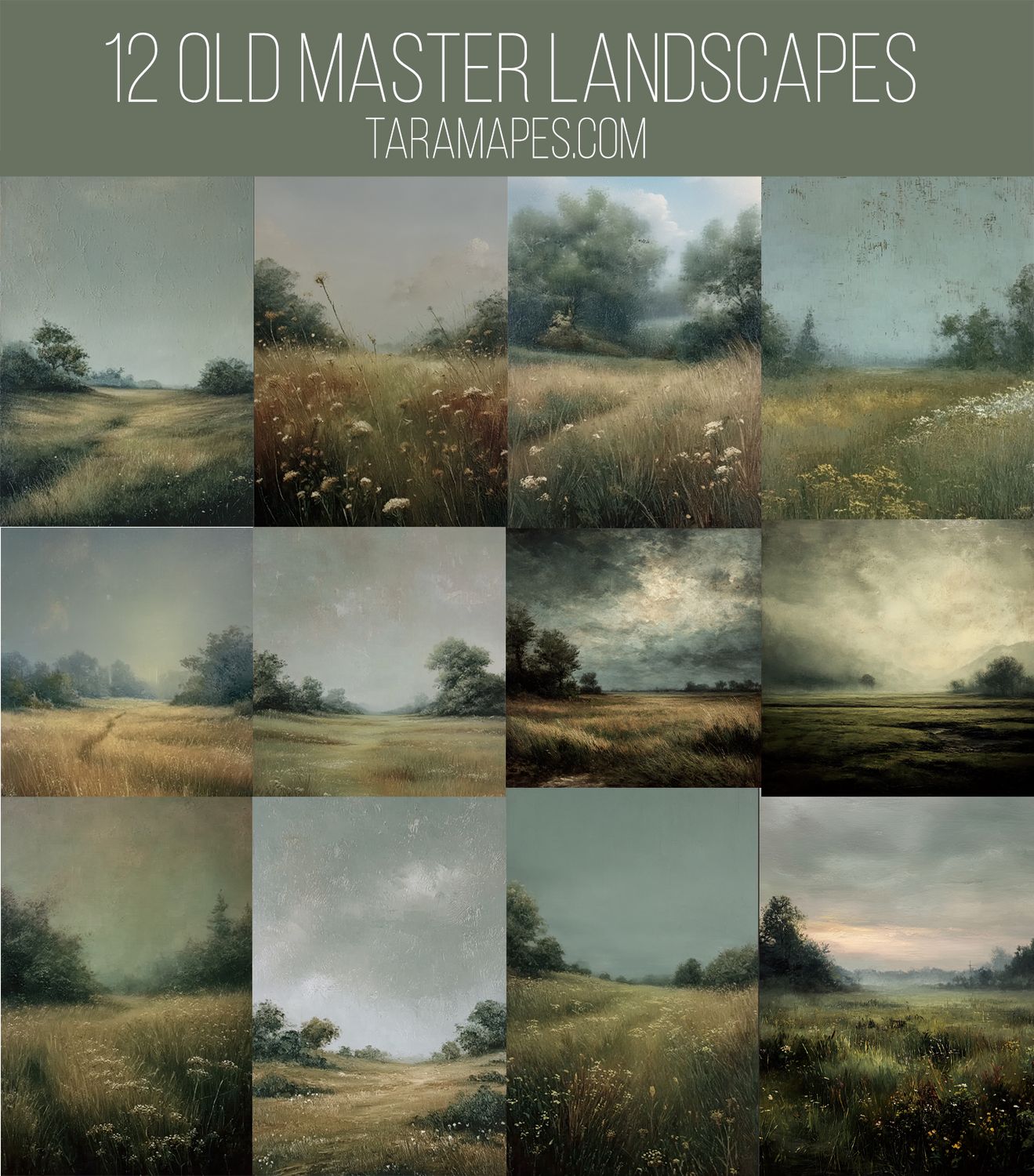 12 Old Masters Landscape Textures -Painterly Backdrops - Digital Backgrounds - Textured Painterly Photoshop Overlays by Tara Mapes