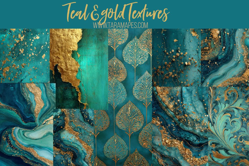 11 Teal and Gold Painterly Fine Art Textures -Painterly Backdrops - Digital Backgrounds - Textured Painterly Photoshop Overlays by Tara Mapes