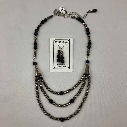 Pyrite &amp; Black Agate Necklace &amp; Earring set