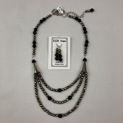 Pyrite & Black Agate Necklace & Earring set
