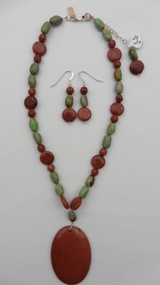 Gold Stone & Turquoise Necklace & Earring Set