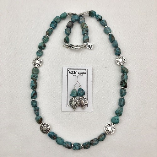 Natural Blue Turquoise &amp; Pewter &amp; Necklace Set SOLD