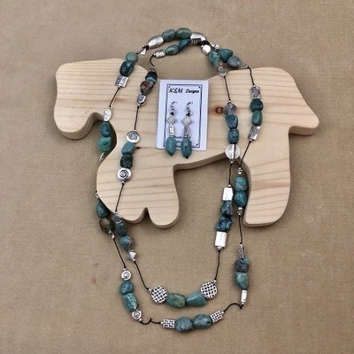 Natural Turquoise & Pewter Necklace & Earring Set