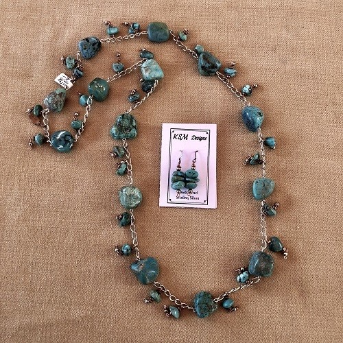 Turquoise, Pewter & Copper Necklace &Earring Set