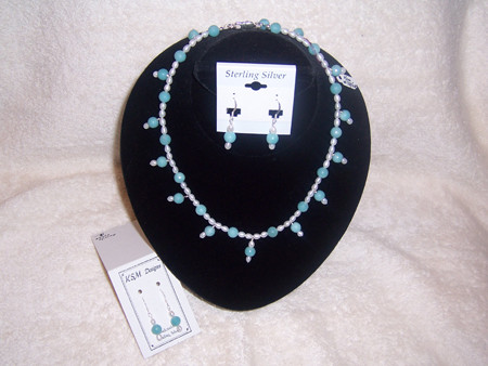 Amzonite & Freshwater Pearl Necklace & Earrings Set