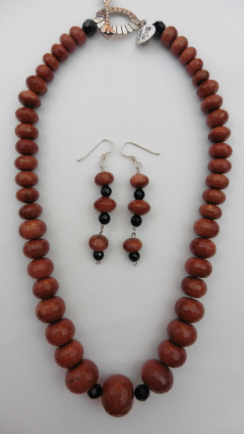 Brown Gold Stone & Onyx Necklace & Earring Set