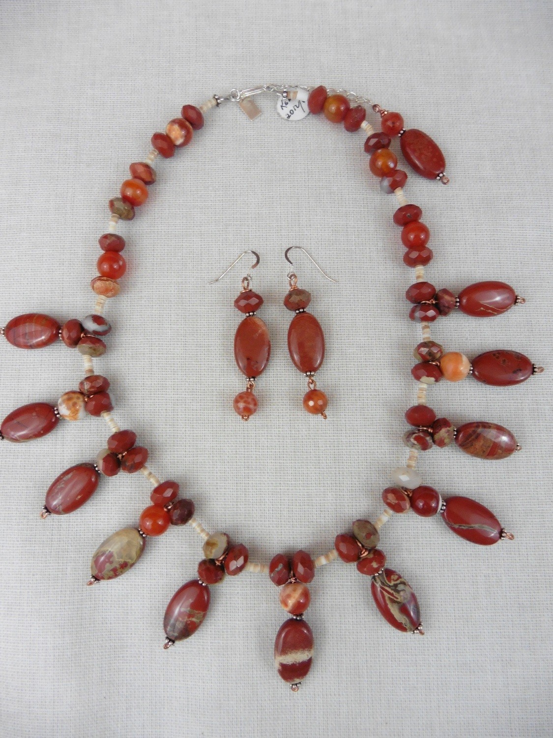 Red Jasper & Fire Agate Necklace & Earring Set