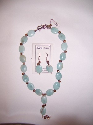 Amazonite & Freshwater Pearl Necklace & Earring set