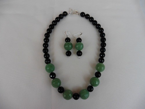 Amazonite & Onyx Necklace & Earring Set