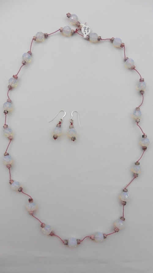 Rhodochrosite & Lab Opals Necklace & Earring Set
