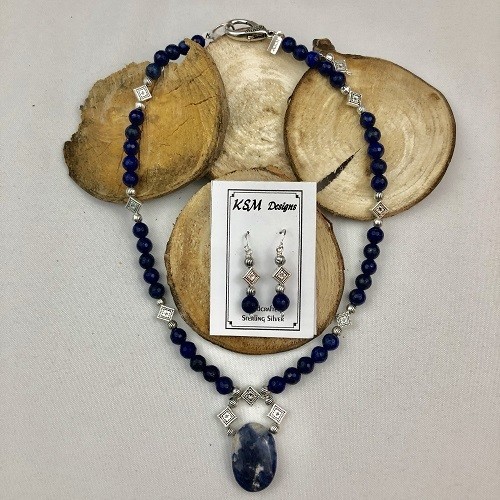 Lapis & Pewter Necklace & Earring Set