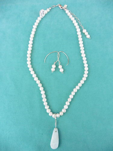 Feshwater Pearls & Larimar Necklace & Earring Set