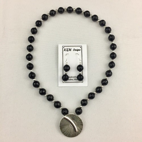 Black Onyx & Pewter Necklace & Earring Set SOLD