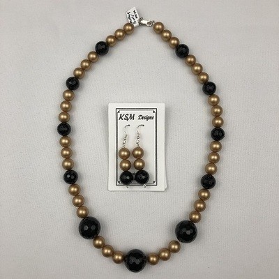 Mother Of Pearl & Onyx Necklace & Earring Set