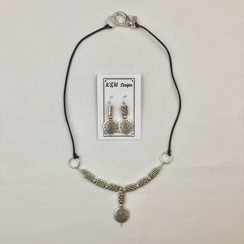 Pewter Necklace & Earring Set on Rattail Cording SOLD