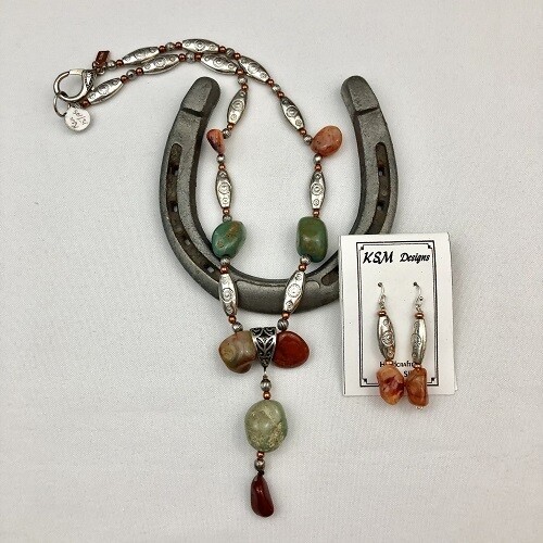 Cornelian, Turquoise, Copper, Pewter Necklace Set