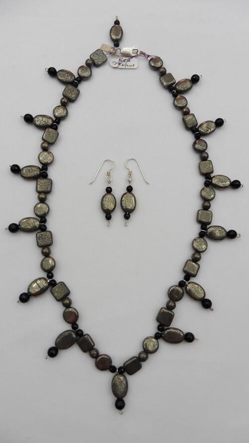 Pyrite & Onyx Necklace & Earring Set