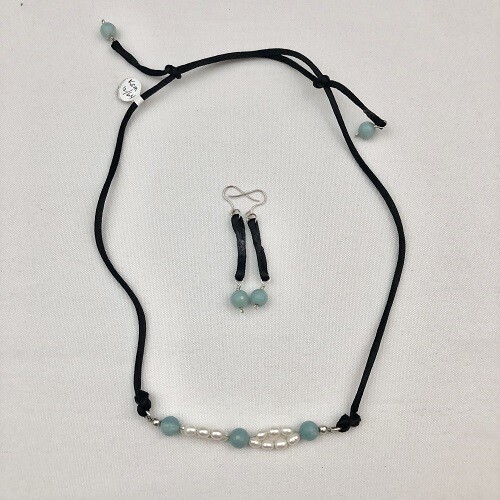 Amazonite & Freshwater Pearl Necklace & Earring set sold